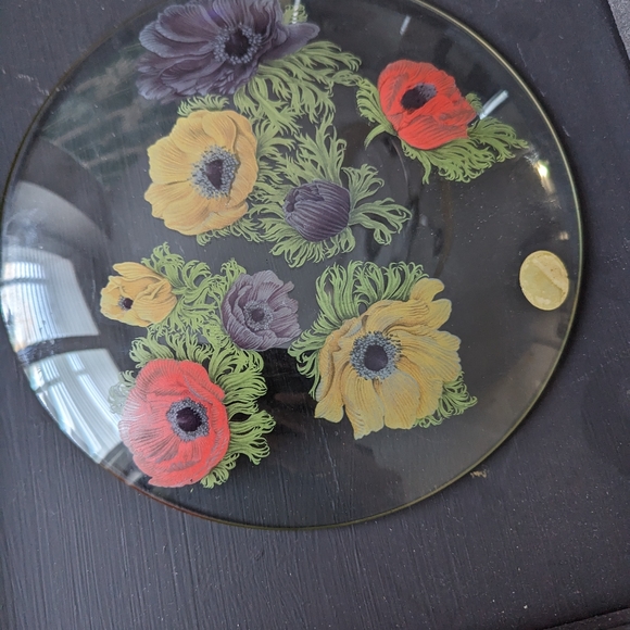 Chance Glass Made in England plate. Clear glass, gold trim, floral painting. - Picture 4 of 5